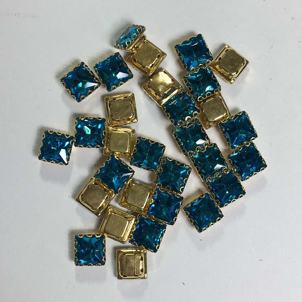 Kundan Clip Stone 8MM Square Shape (10Pieces) Sky Blue Color