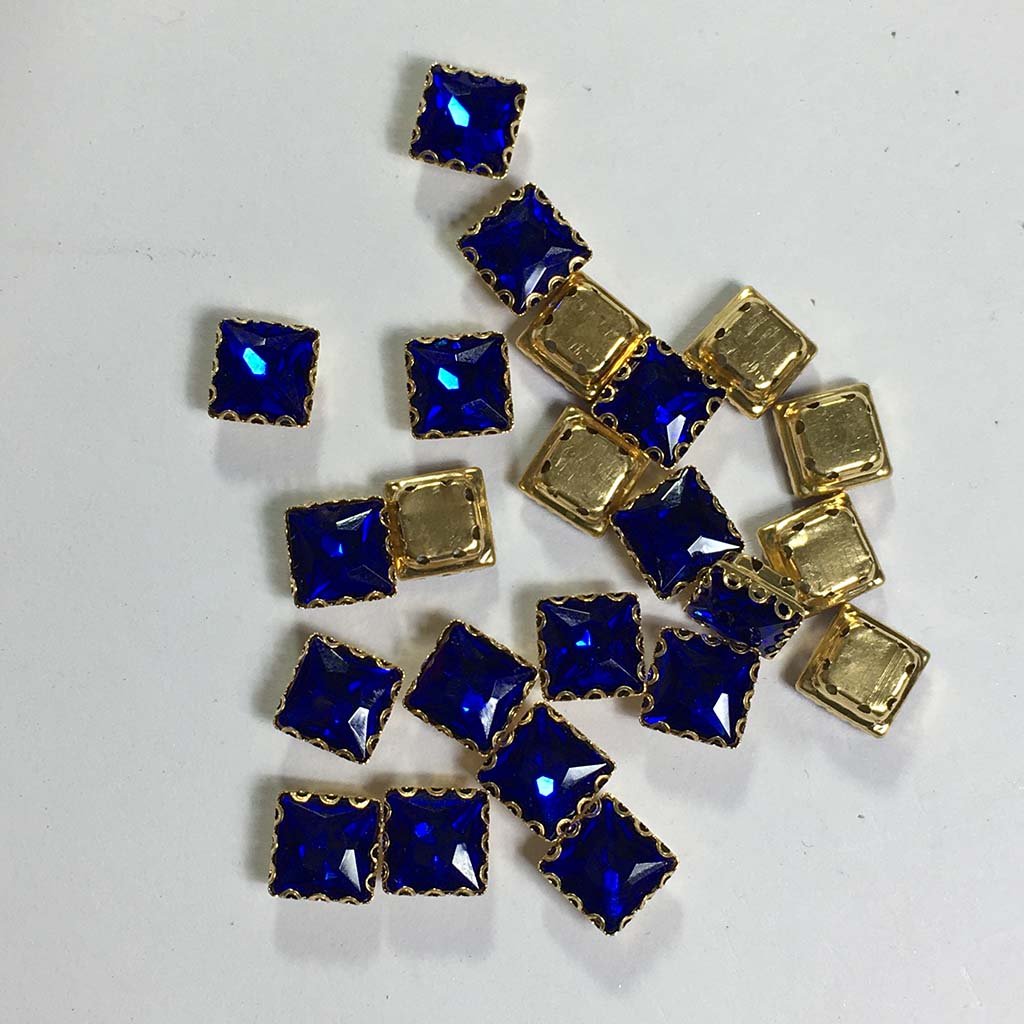 Kundan Clip Stone 8MM Square Shape (10Pieces) Blue Color