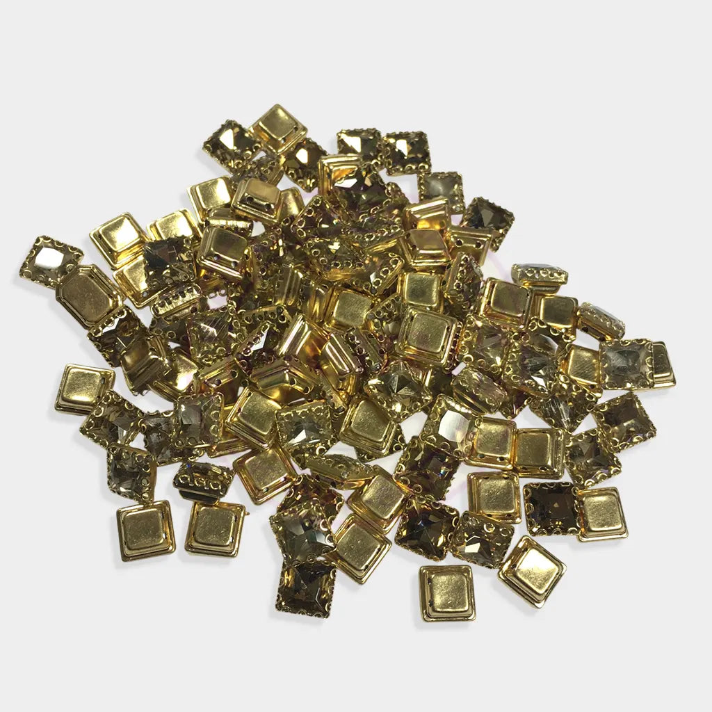 Kundan Clip Stone 8MM Square Shape Gold Color - Pack of 6 Pieces