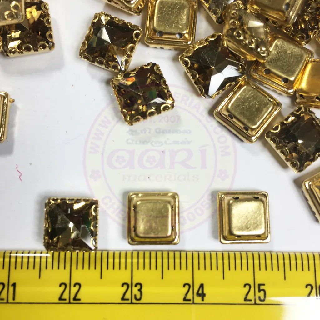 Kundan Clip Stone 8MM Square Shape Gold Color - Pack of 6 Pieces