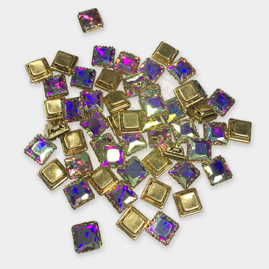 Kundan Clip Stone 8MM Square Shape Rainbow Color - Pack of 6 Pieces
