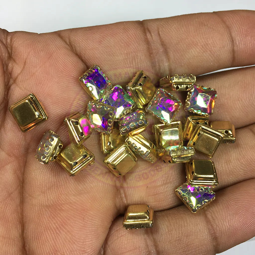 Kundan Clip Stone 8MM Square Shape Rainbow Color - Pack of 6 Pieces