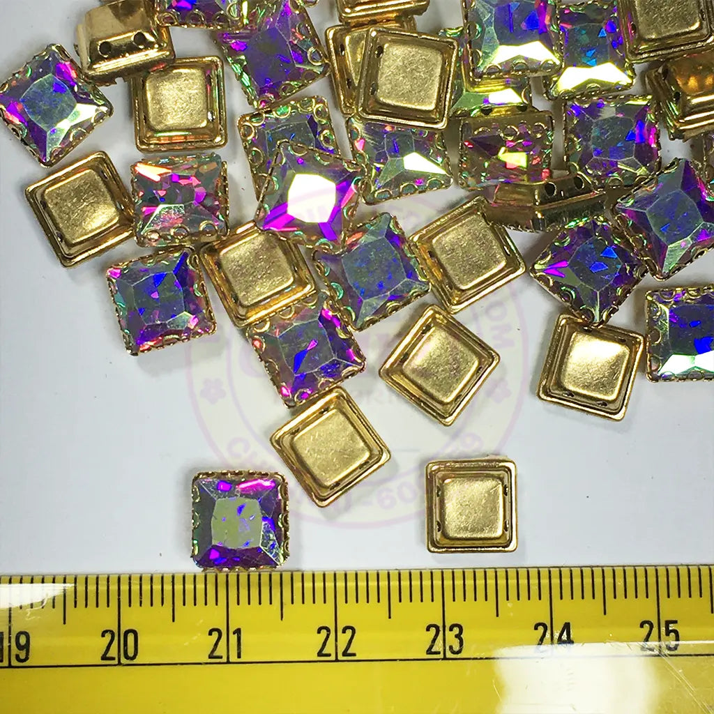 Kundan Clip Stone 8MM Square Shape Rainbow Color - Pack of 6 Pieces