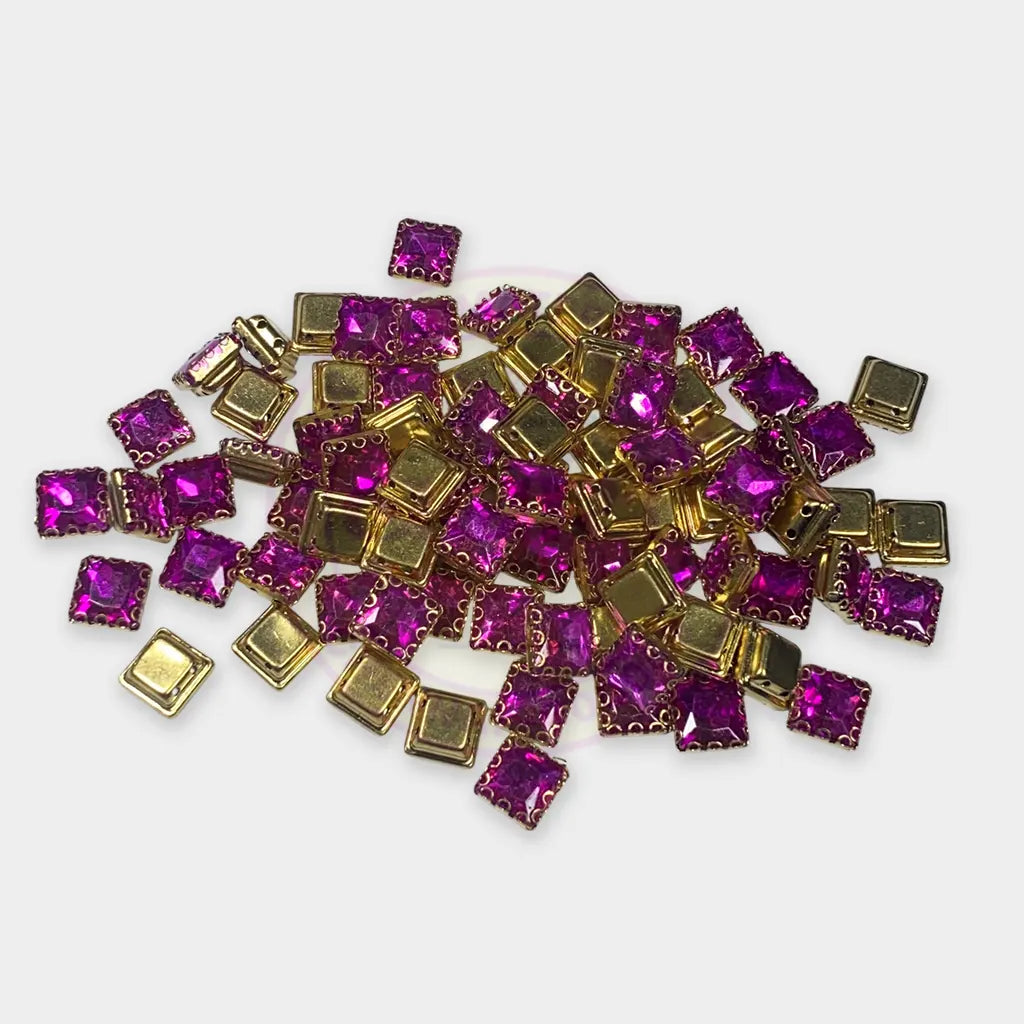 Kundan Clip Stone 8MM Square Shape Rose Color - Pack of 6 Pieces