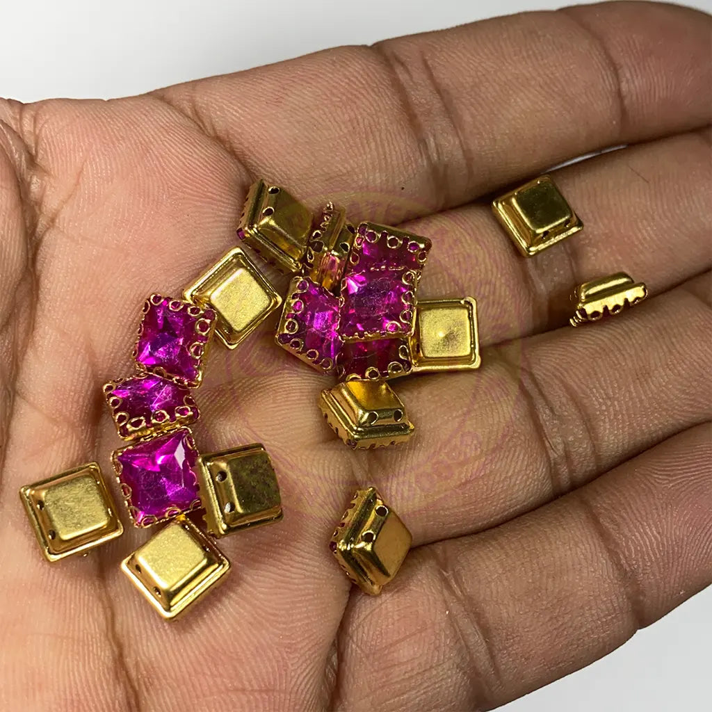 Kundan Clip Stone 8MM Square Shape Rose Color - Pack of 6 Pieces
