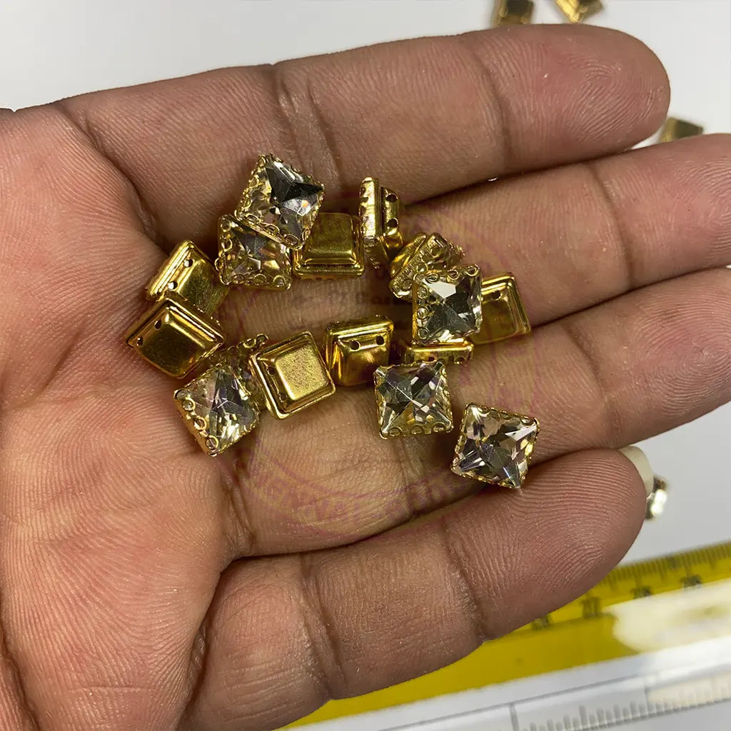 Kundan Clip Stone 8MM Square Shape White Color - Pack of 6 Pieces