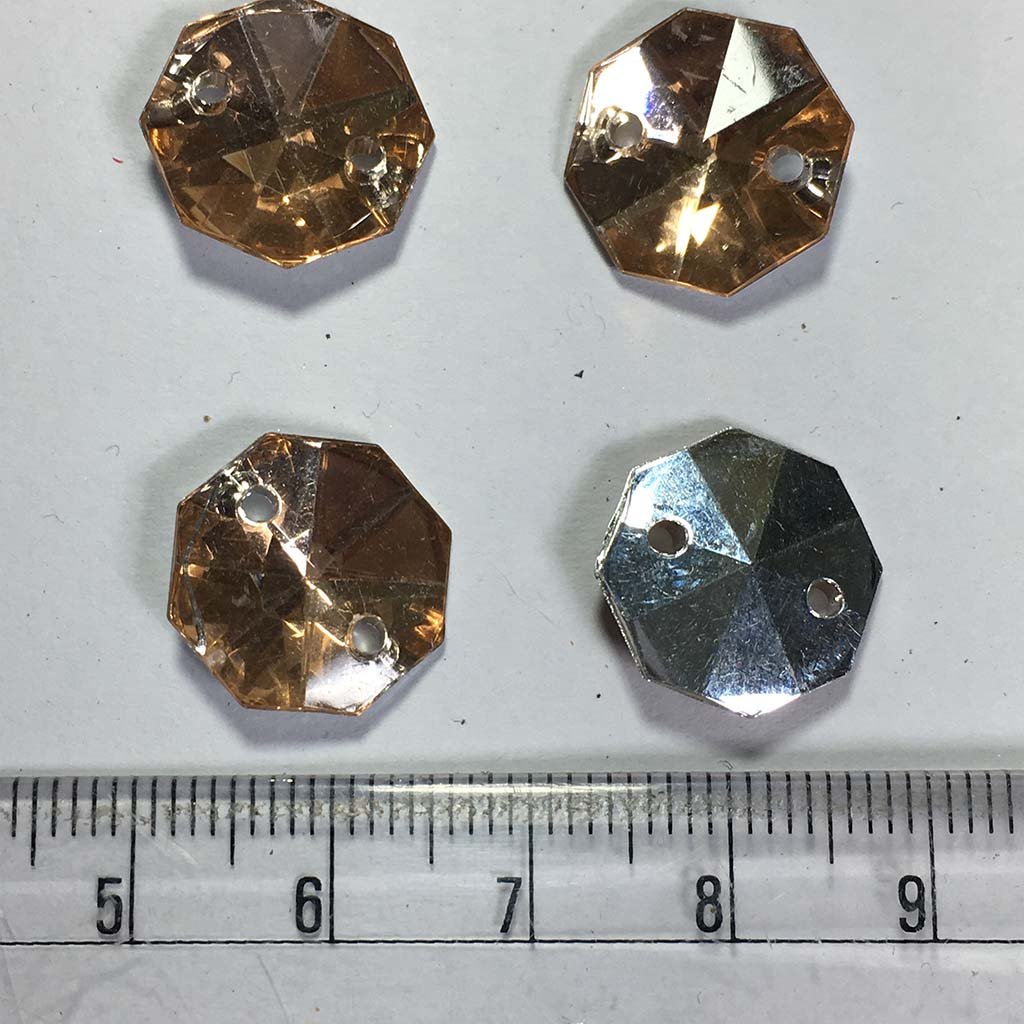 Kundan Stone 14mm Copper Color  2-Hole Octagon Shape 16 Pcs