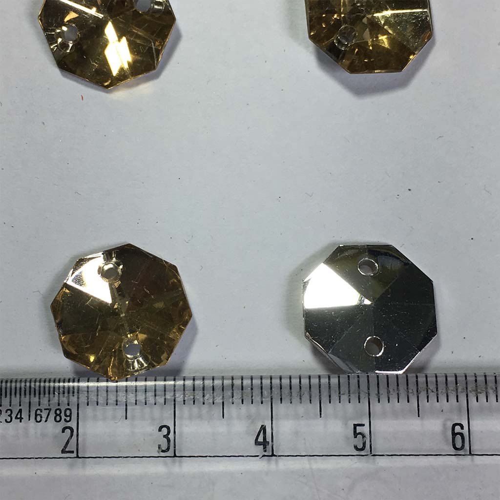 Kundan Stone 14mm Gold Color  2-Hole Octagon Shape 16 Pcs