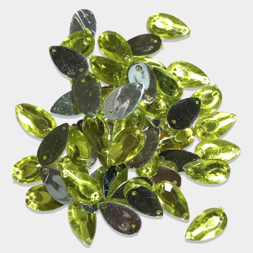 Kundan Stone Drop or Thilak Shape with Hole 16X9mm Color Lime Yellow (10grams)