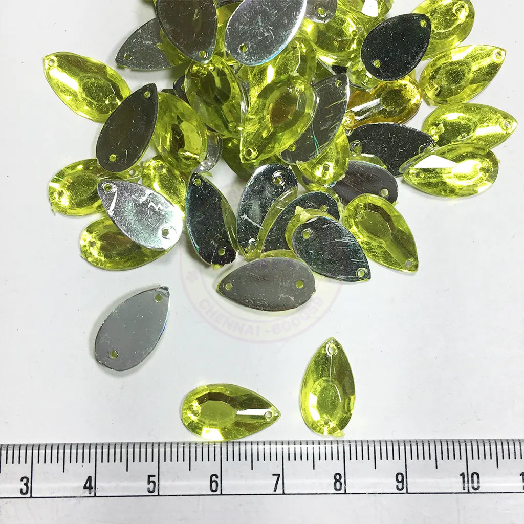 Kundan Stone Drop or Thilak Shape with Hole 16X9mm Color Lime Yellow (10grams)