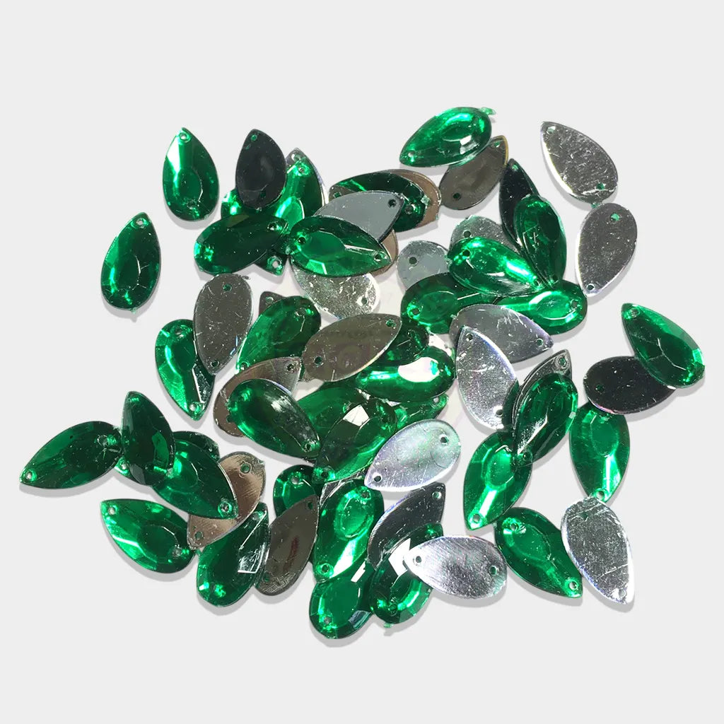 Kundan Stone Drop or Thilak Shape with Hole 16X9mm Green Color(10grams)