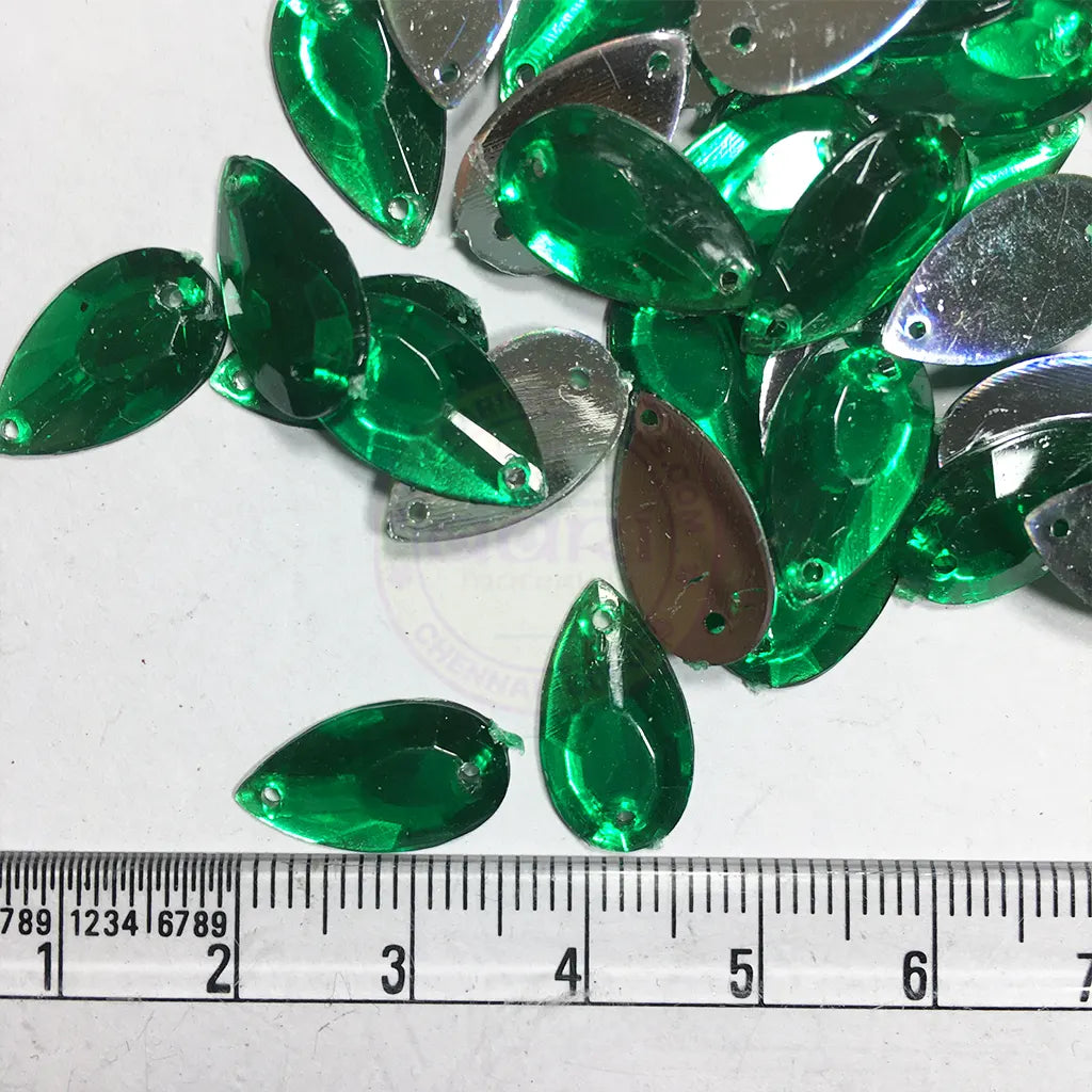 Kundan Stone Drop or Thilak Shape with Hole 16X9mm Green Color(10grams)