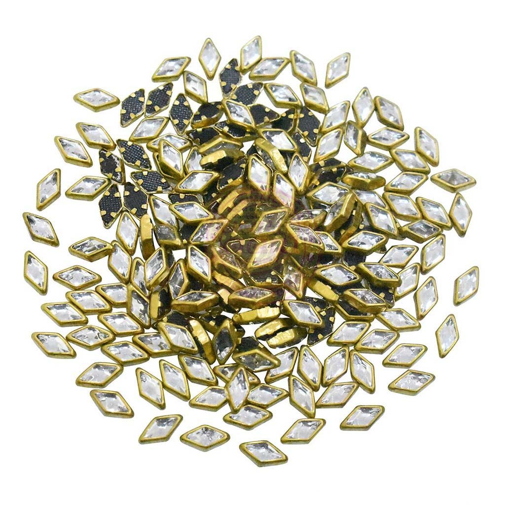 Kundan Stone Flat Back Framed Diamond Shape 8mmX5mm Color White (25grams)