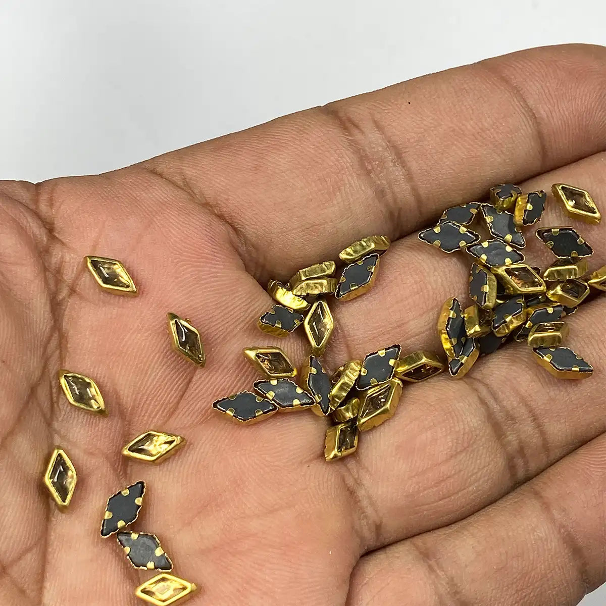 Kundan Stone Flat Back Framed Diamond Shape 8mmX5mm Color Gold (25grams)