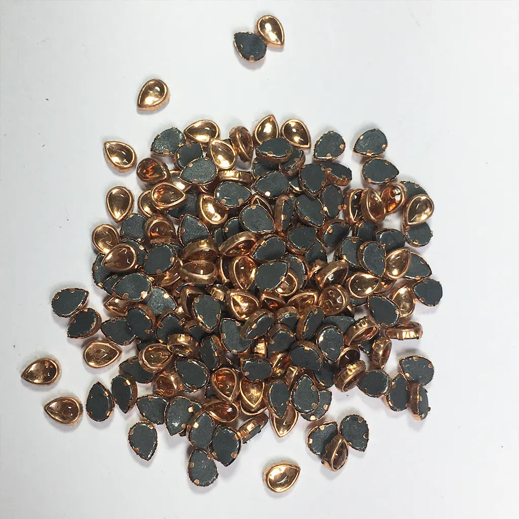 Kundan Stone Flat Back Framed Drop Shape 6mmX4mm Color Copper (25grams)