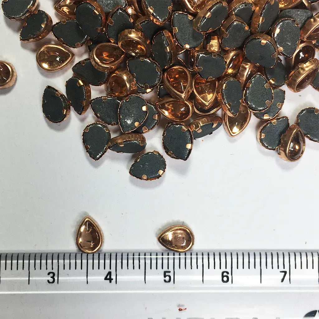 Kundan Stone Flat Back Framed Drop Shape 6mmX4mm Color Copper (25grams)