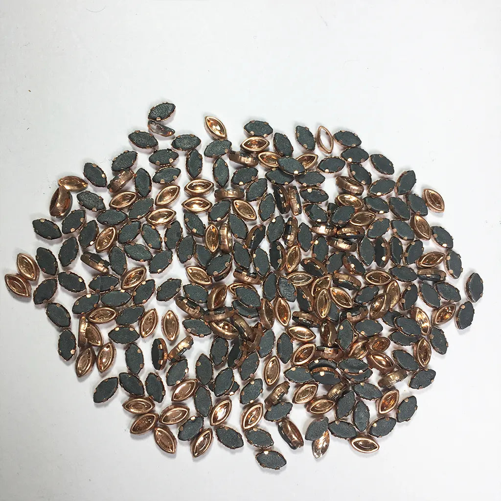 Kundan Stone Flat Back Framed Eye Shape 6mmX4mm Color Copper (25 Grams)