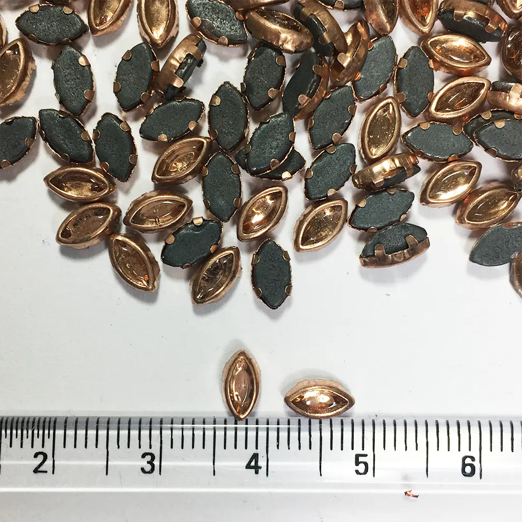Kundan Stone Flat Back Framed Eye Shape 6mmX4mm Color Copper (25 Grams)