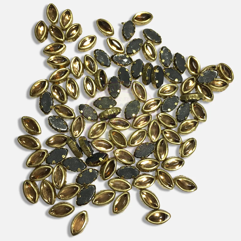 Kundan Stone Flat Back Framed Eye Shape 6mmX4mm Color Gold (25grams)