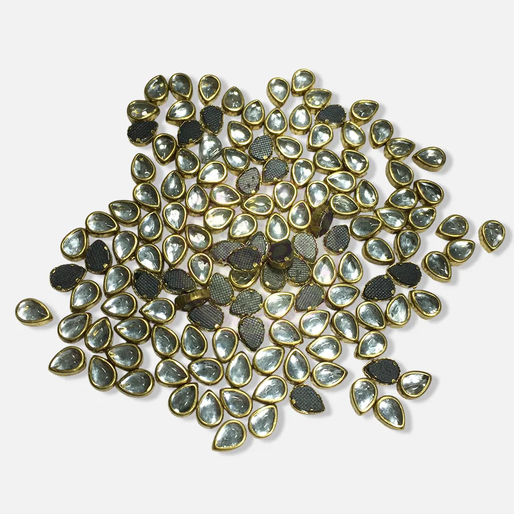 Kundan Stone Flat Back Framed Teardrop Shape 6mmX4mm Color White 25grams