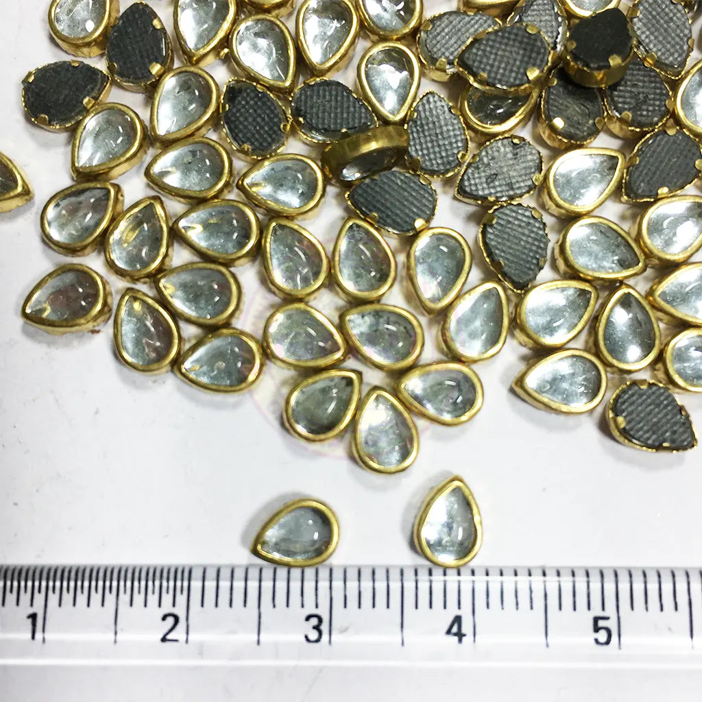 Kundan Stone Flat Back Framed Teardrop Shape 6mmX4mm Color White 25grams