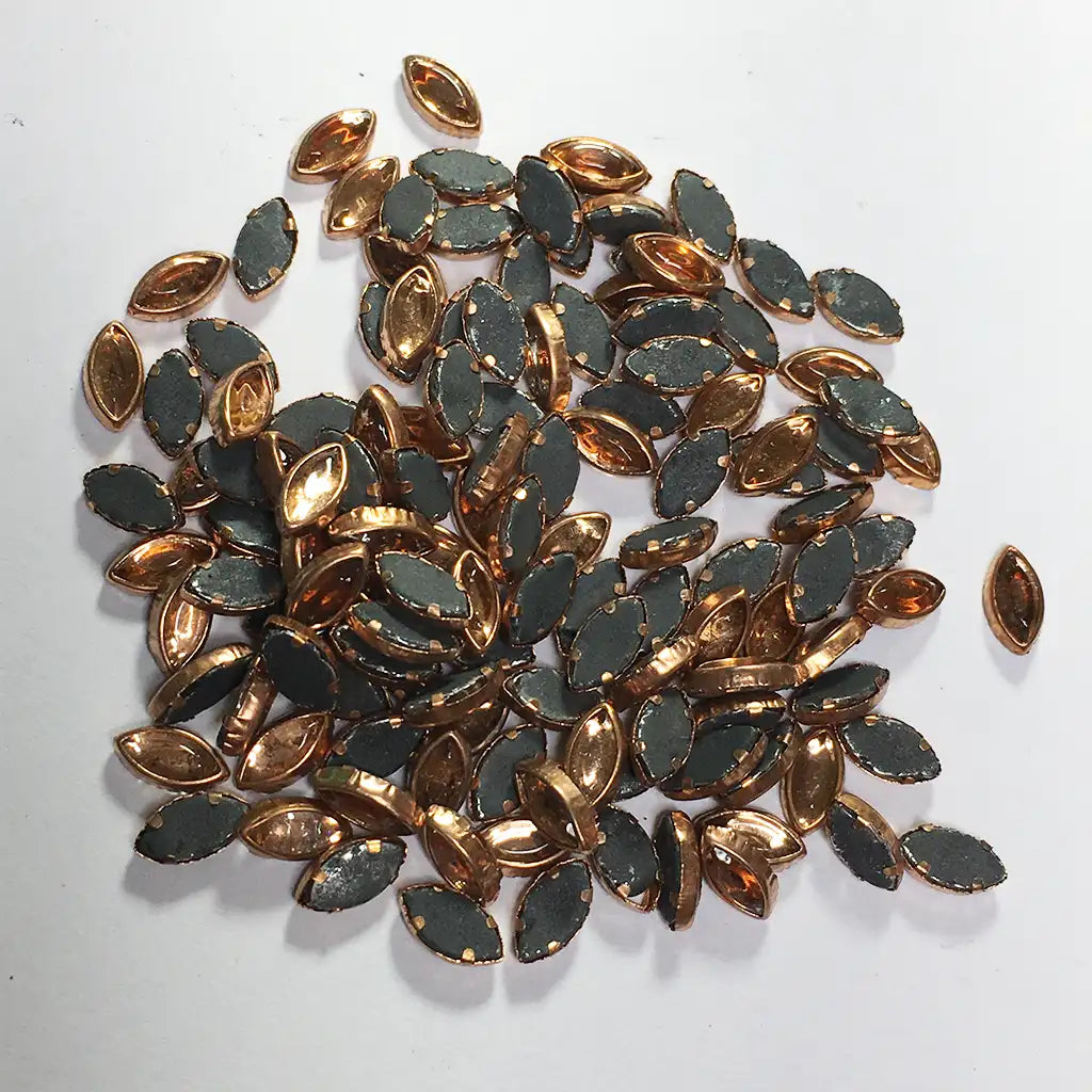 Kundan Stone Flat Back Framed Eye Shape 8mmX5mm Color Copper (25grams)