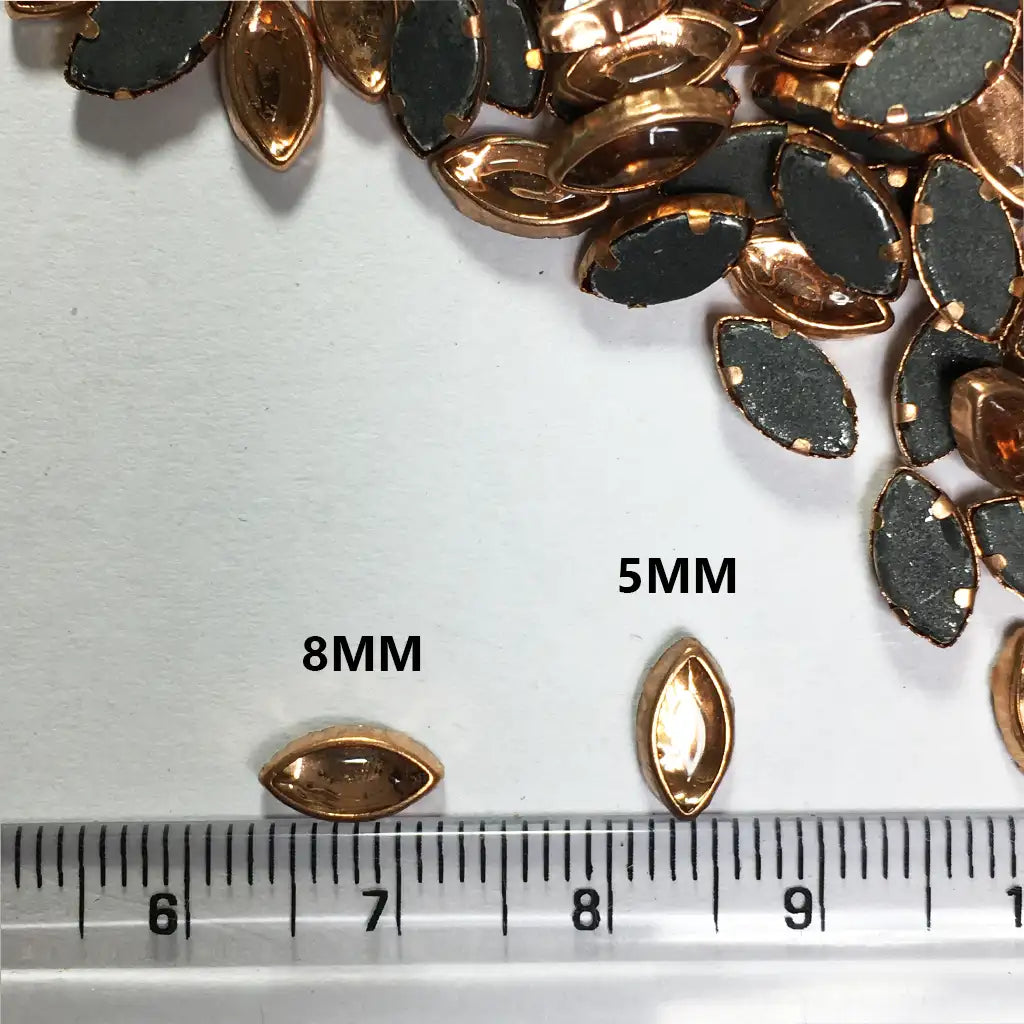 Kundan Stone Flat Back Framed Eye Shape 8mmX5mm Color Copper (25grams)
