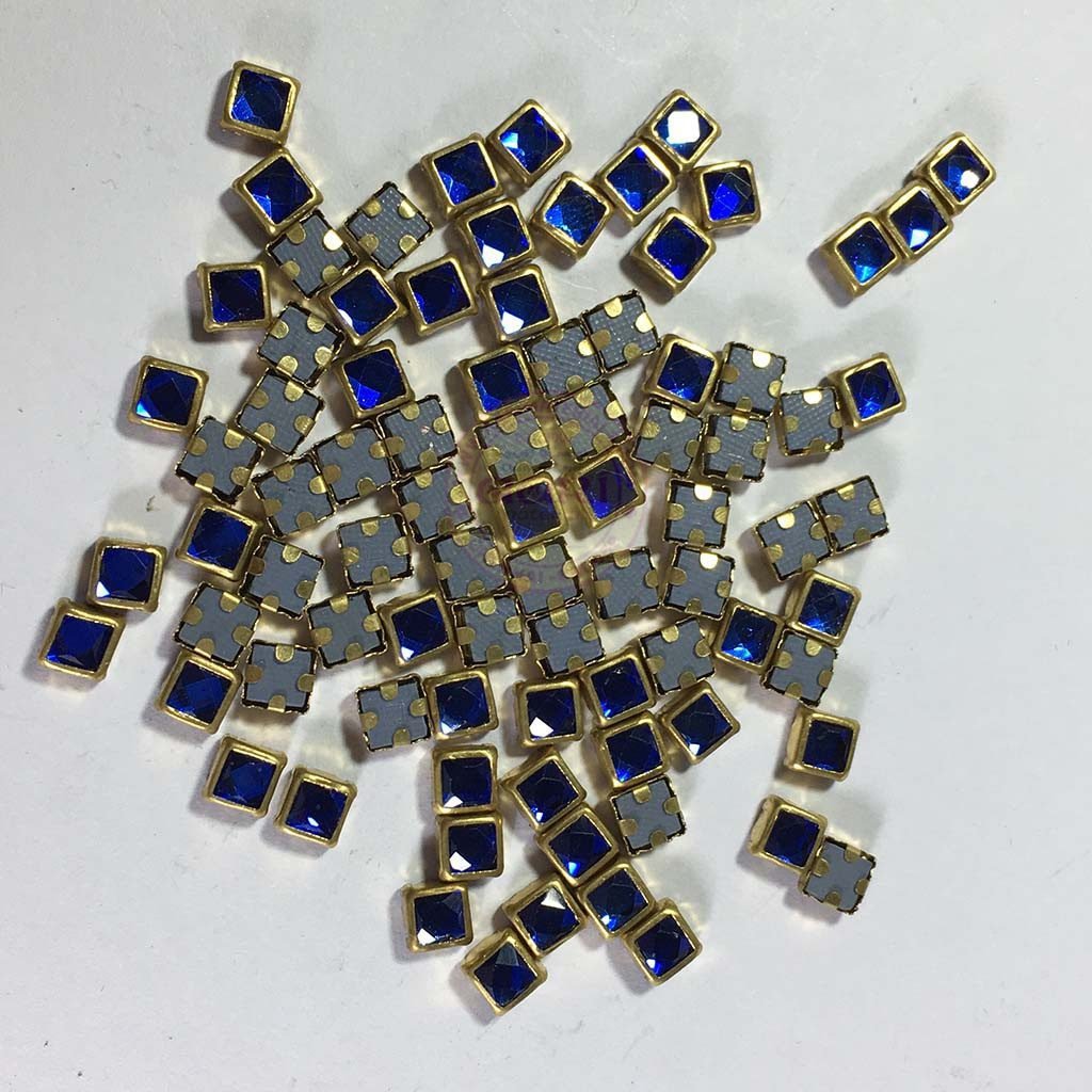 Glass Stone Flat Back Framed Square Shape 5MM 20grams Color Blue