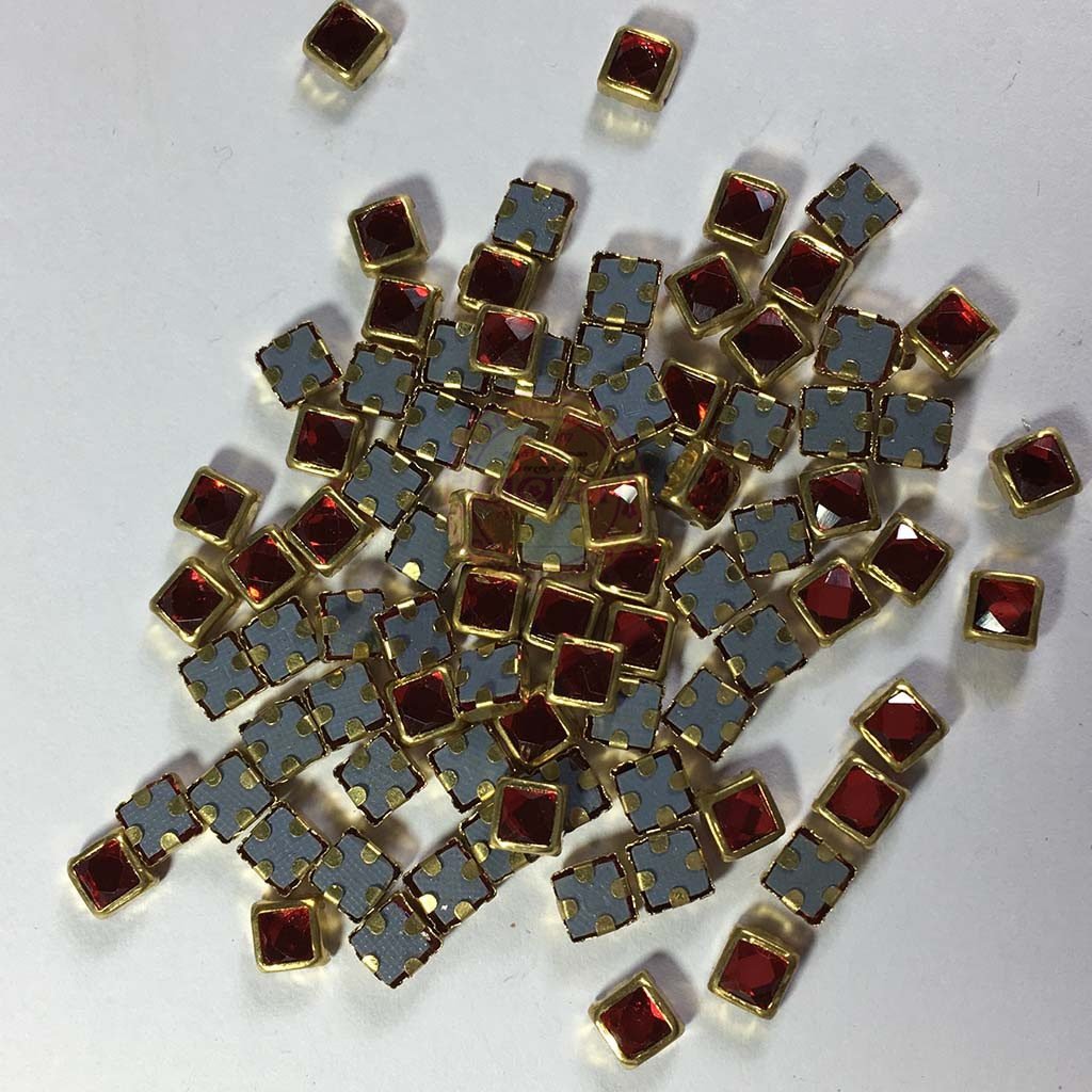 Glass Stone Flat Back Framed Square Shape 5MM 20grams Color Red
