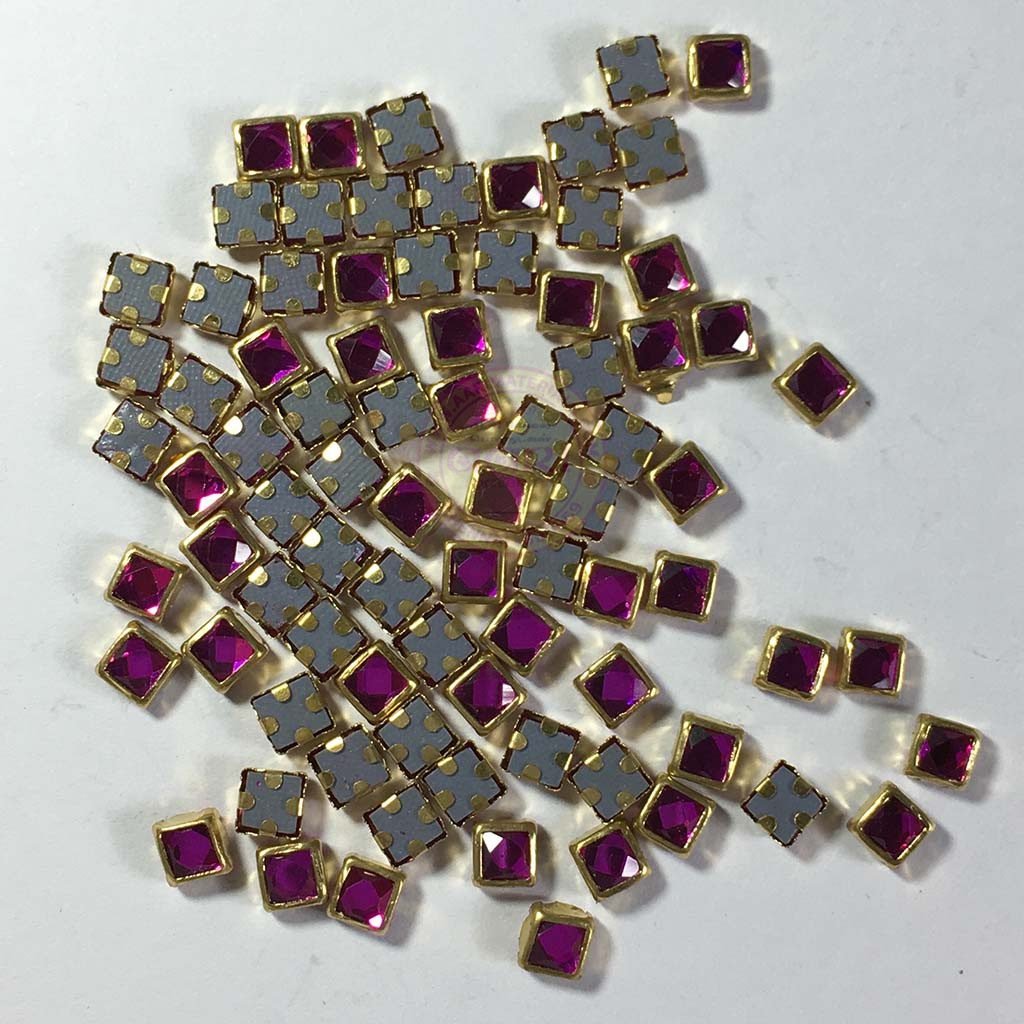 Glass Stone Flat Back Framed Square Shape 5MM 20grams Color Rose