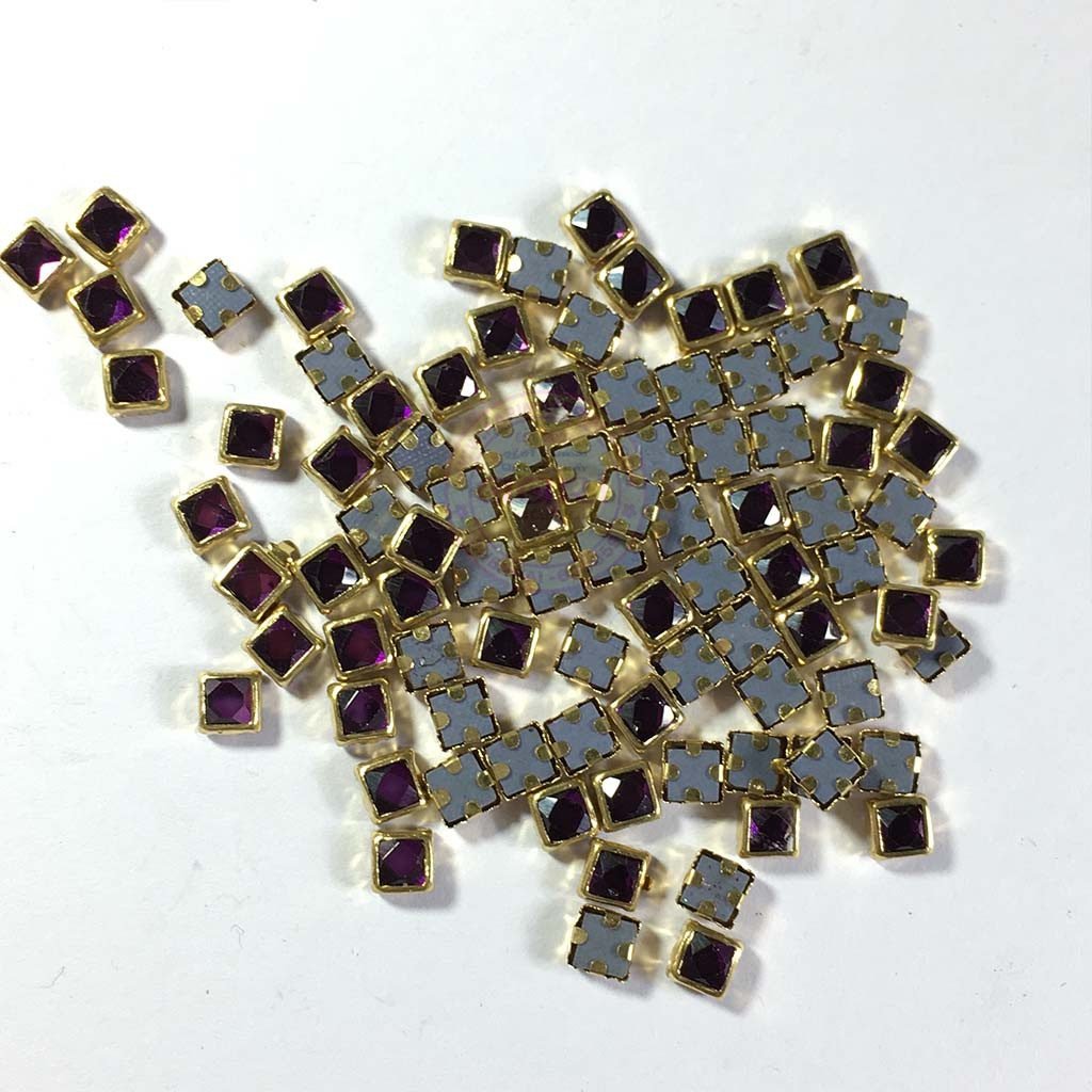 Glass Stone Flat Back Framed Square Shape 5MM 20grams Color Violet