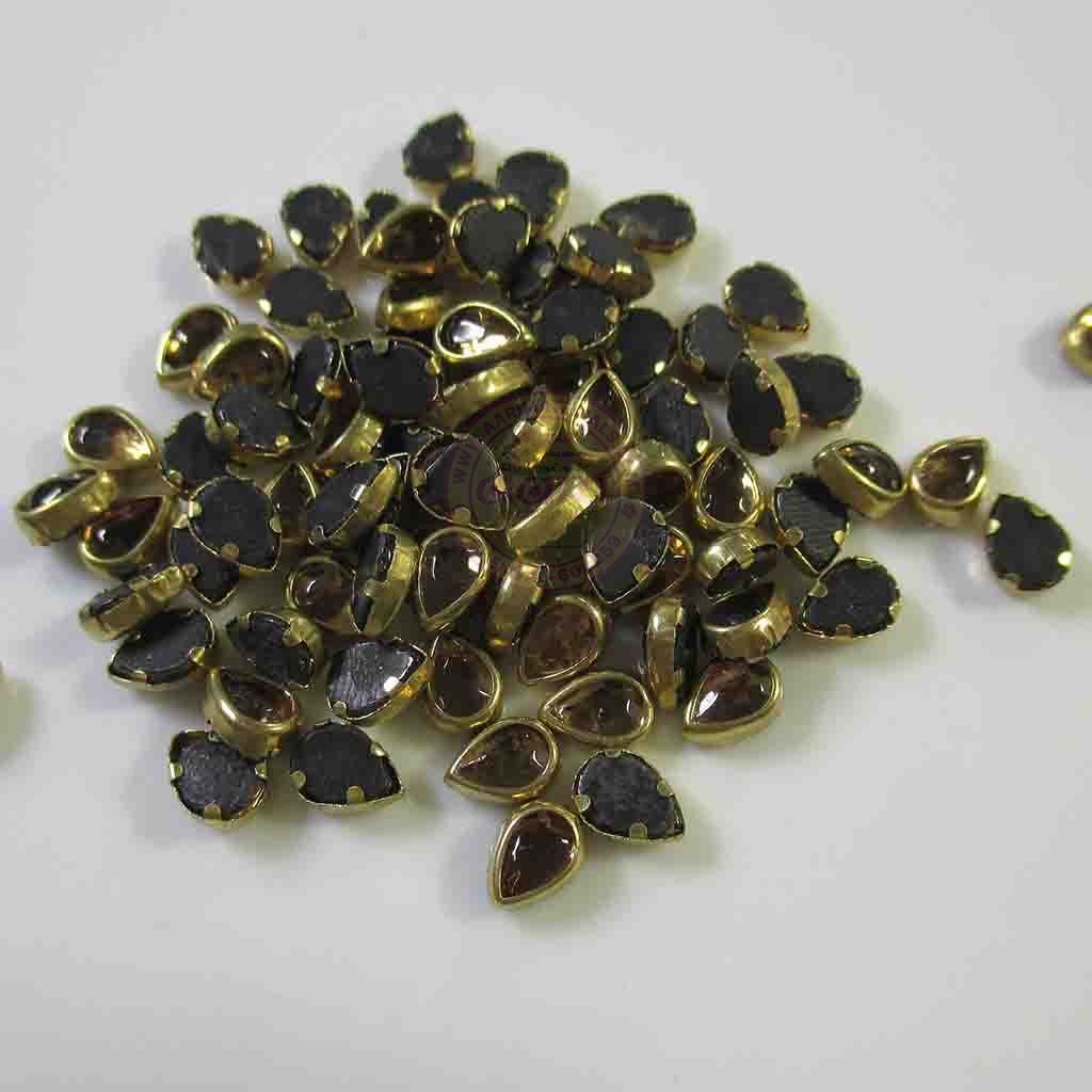Kundan Stone Flat Back Framed Teardrop Shape 6mmX4mm Color Gold 25grams