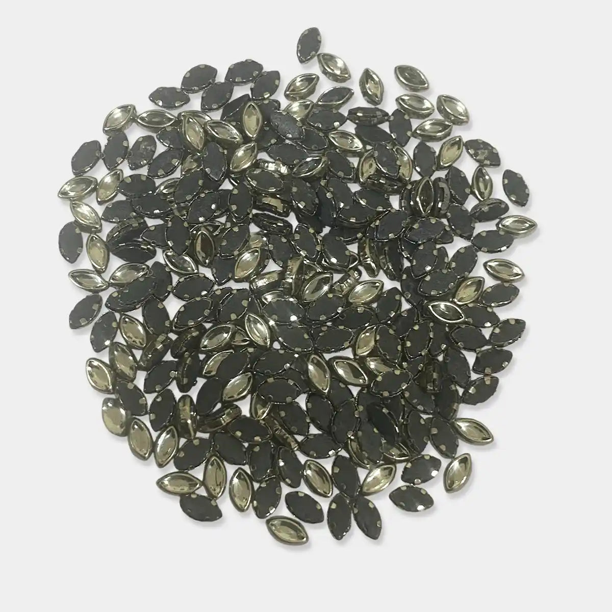 Kundan Stone Framed Eye Shape (6K) 6mmX4mm White Color Silver Base (20grams)