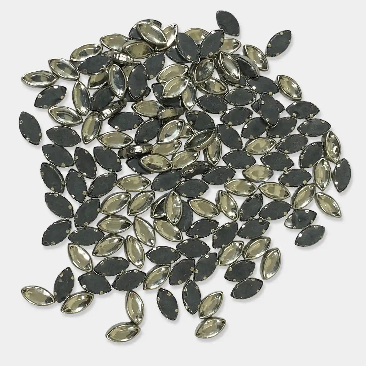 Kundan Stone Framed Eye Shape (8K) 8mmX5mm White Color Silver Base (20grams)