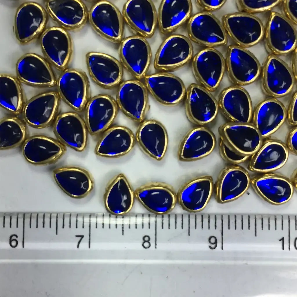 Glass Kundan Stone Framed Teardrop Shape Blue Color 6mmX4mm (20grams)