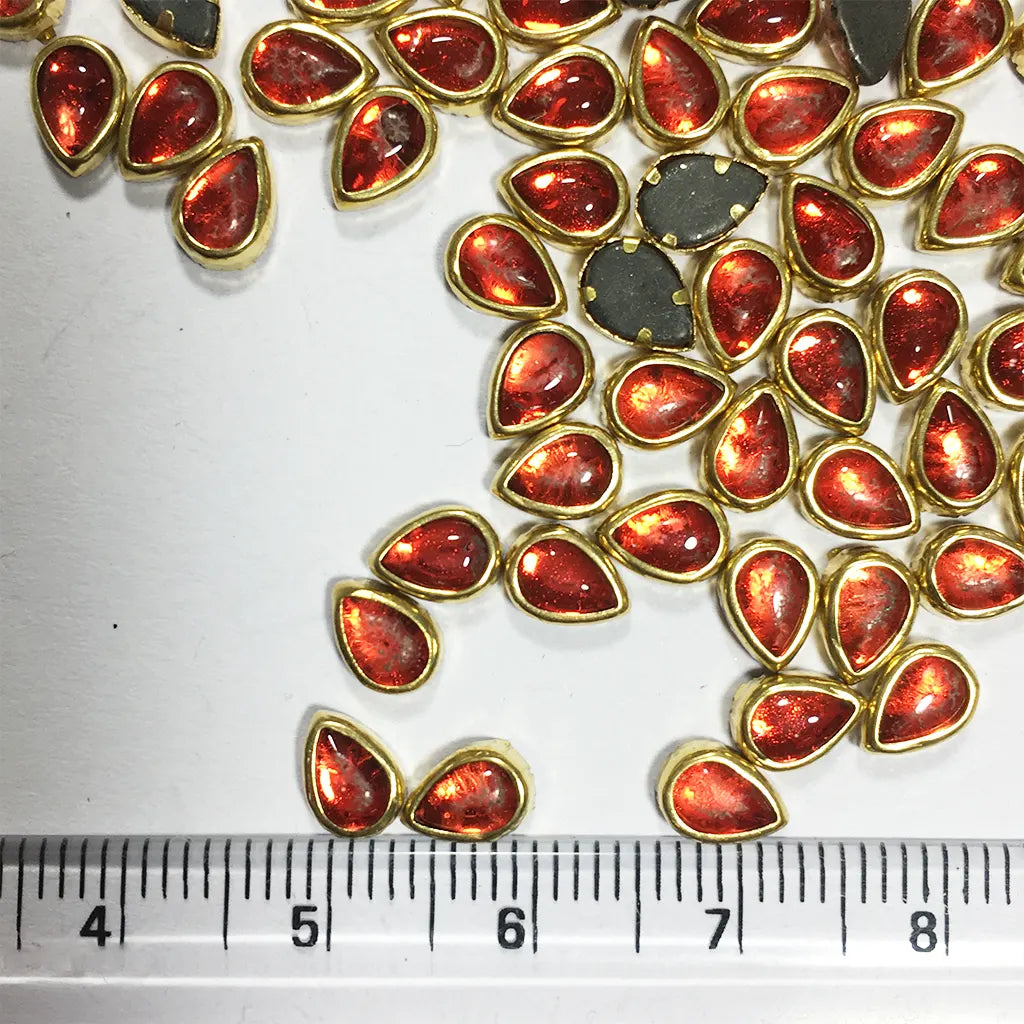Glass Kundan Stone Framed Teardrop Shape Red Color 6mmX4mm (20grams)