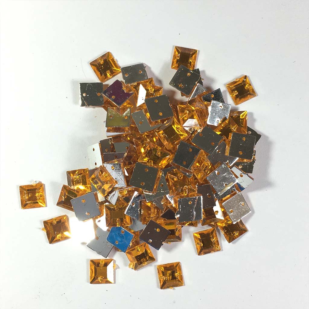 Kundan Stone Square Shape with Hole 8mm Light Orange Color (10grams)