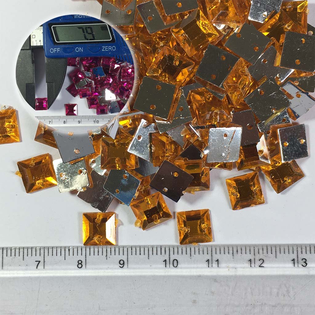 Kundan Stone Square Shape with Hole 8mm Light Orange Color (10grams)