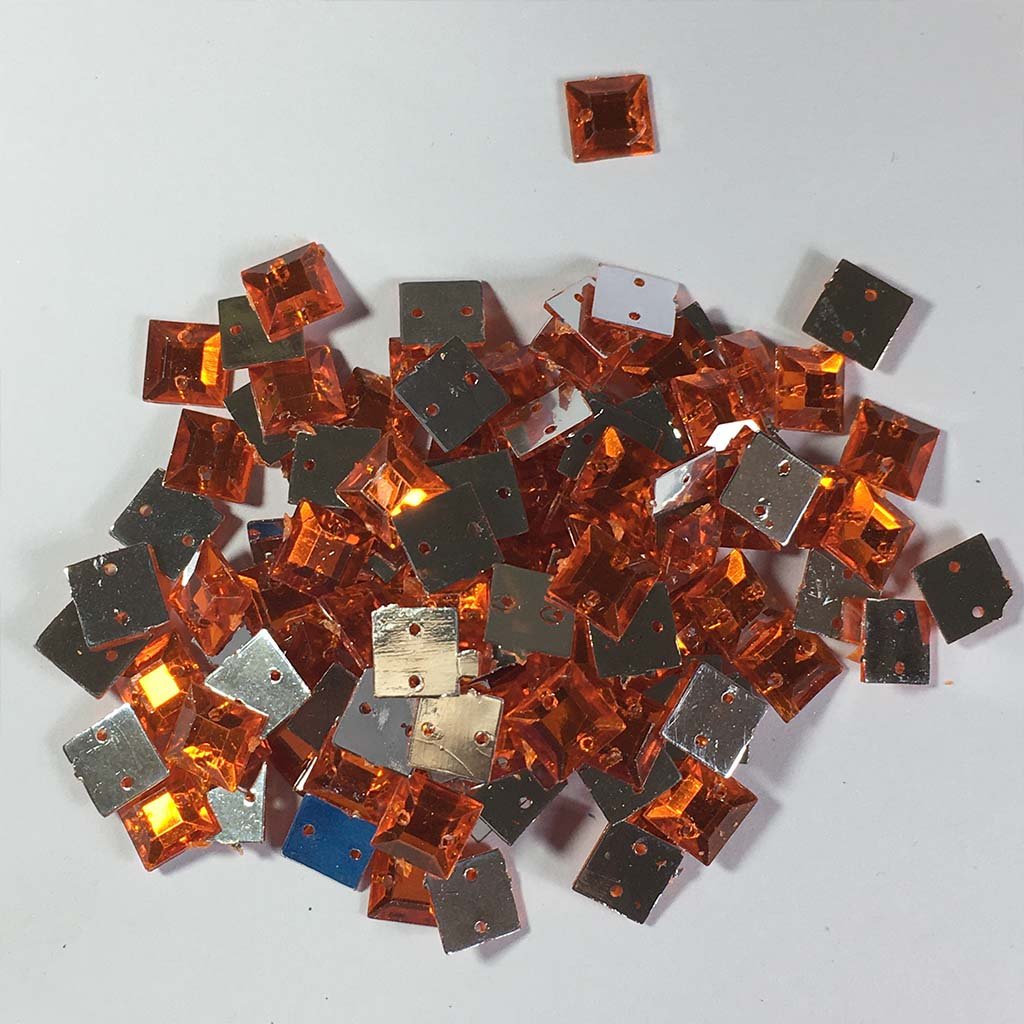 Kundan Stone Square Shape with Hole 8mm Orange Color (10grams)