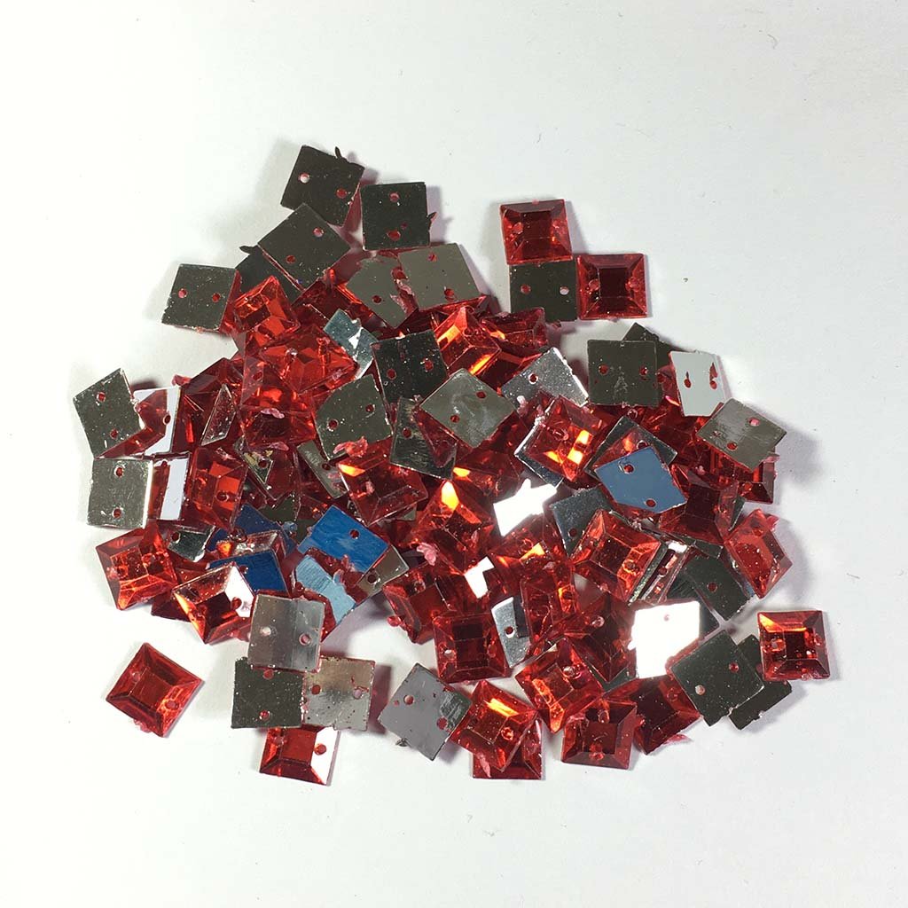 Kundan Stone Square Shape with Hole 8mm Red Color (10grams)