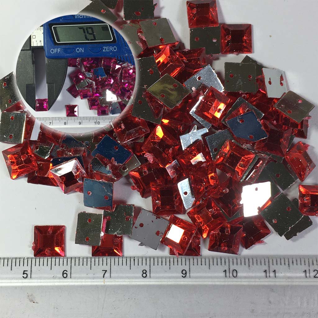 Kundan Stone Square Shape with Hole 8mm Red Color (10grams)