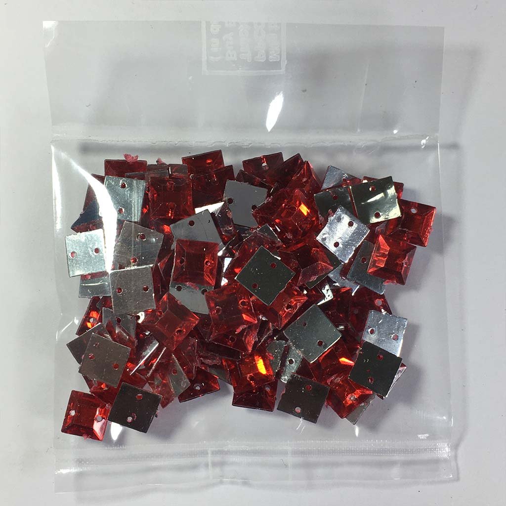 Kundan Stone Square Shape with Hole 8mm Red Color (10grams)