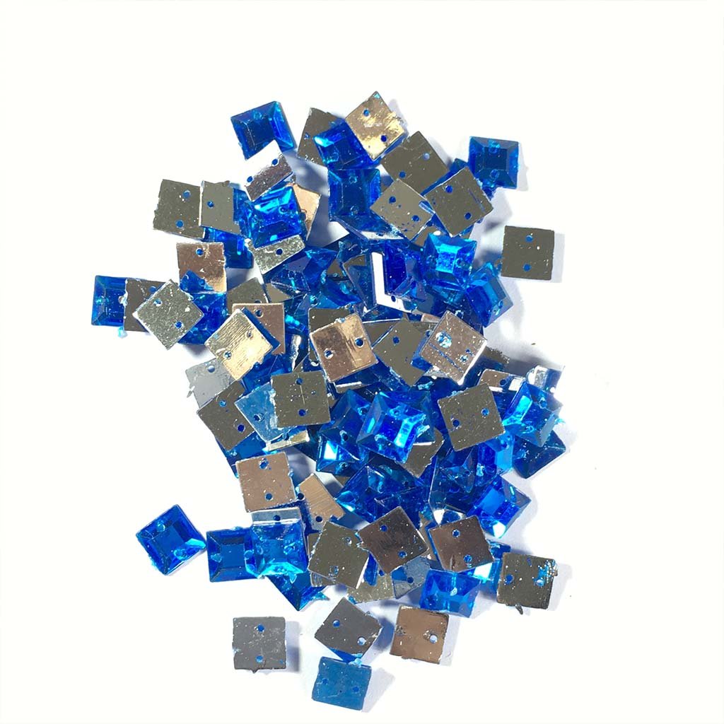 Square Shape Kundan Stone with Hole 8mm Sky Blue Color (10grams)