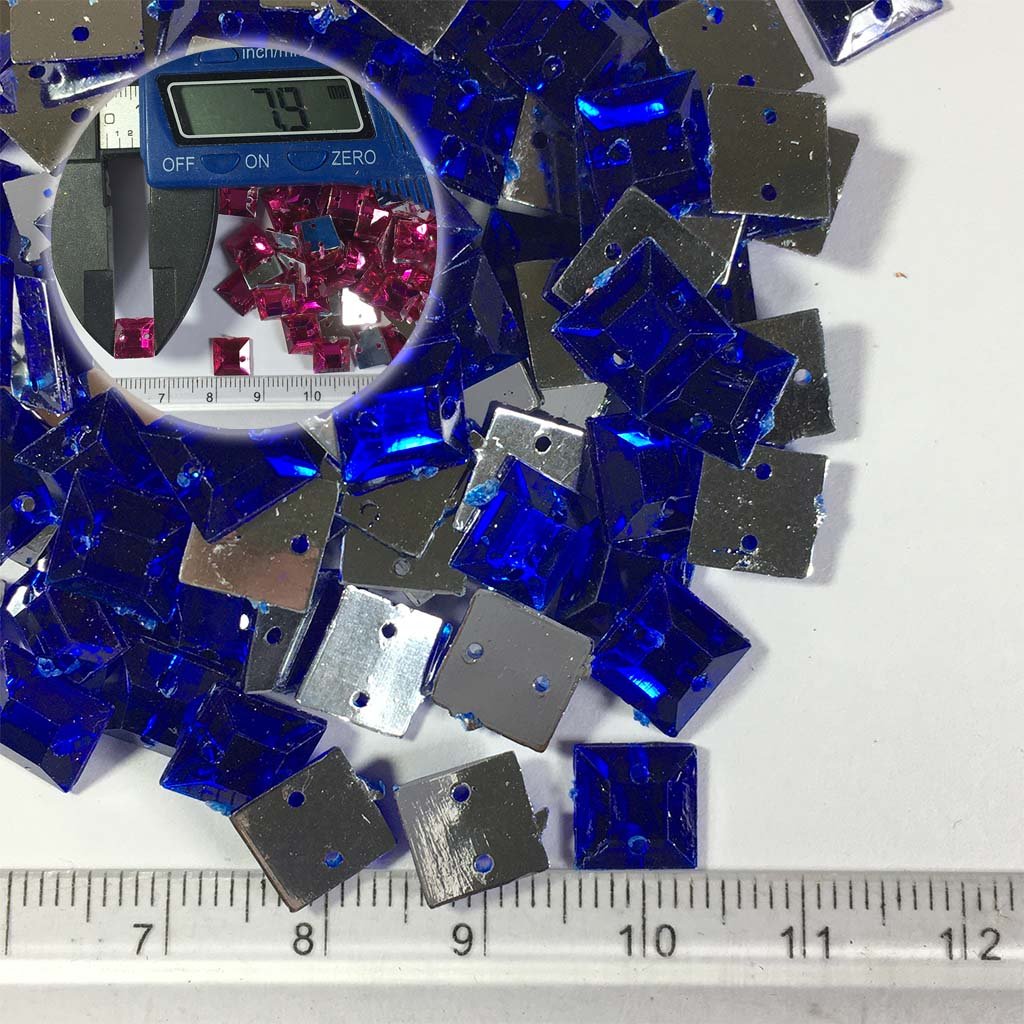 Kundan Stone Square Shape with Hole 8mm Blue Color (10grams)