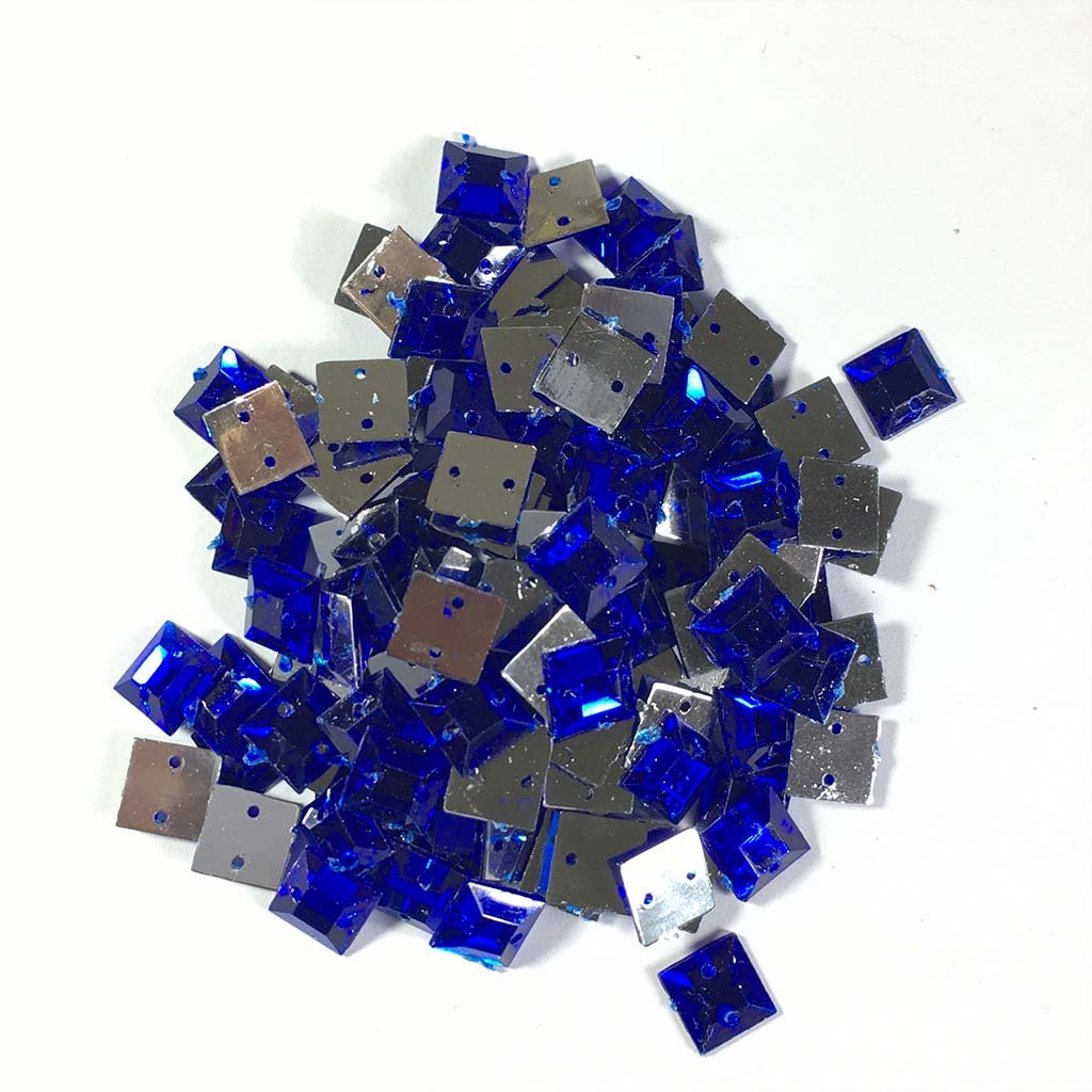 Kundan Stone Square Shape with Hole 8mm Blue Color (10grams)