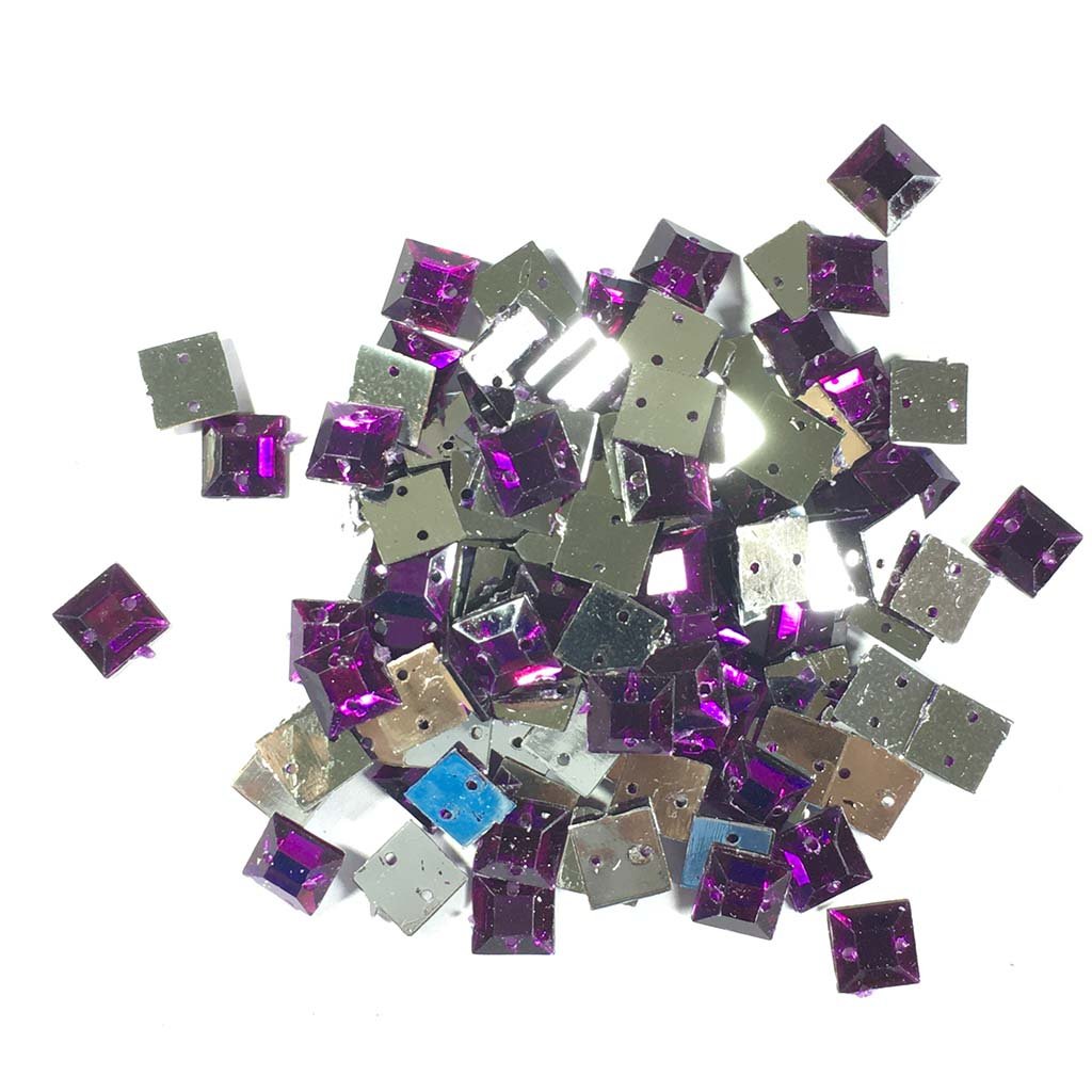 Kundan Stone Square Shape with Hole 8mm violet Color (10grams)