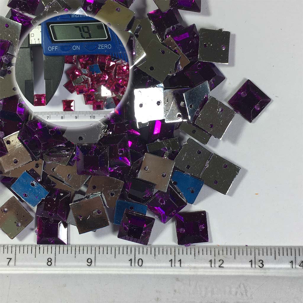 Kundan Stone Square Shape with Hole 8mm violet Color (10grams)