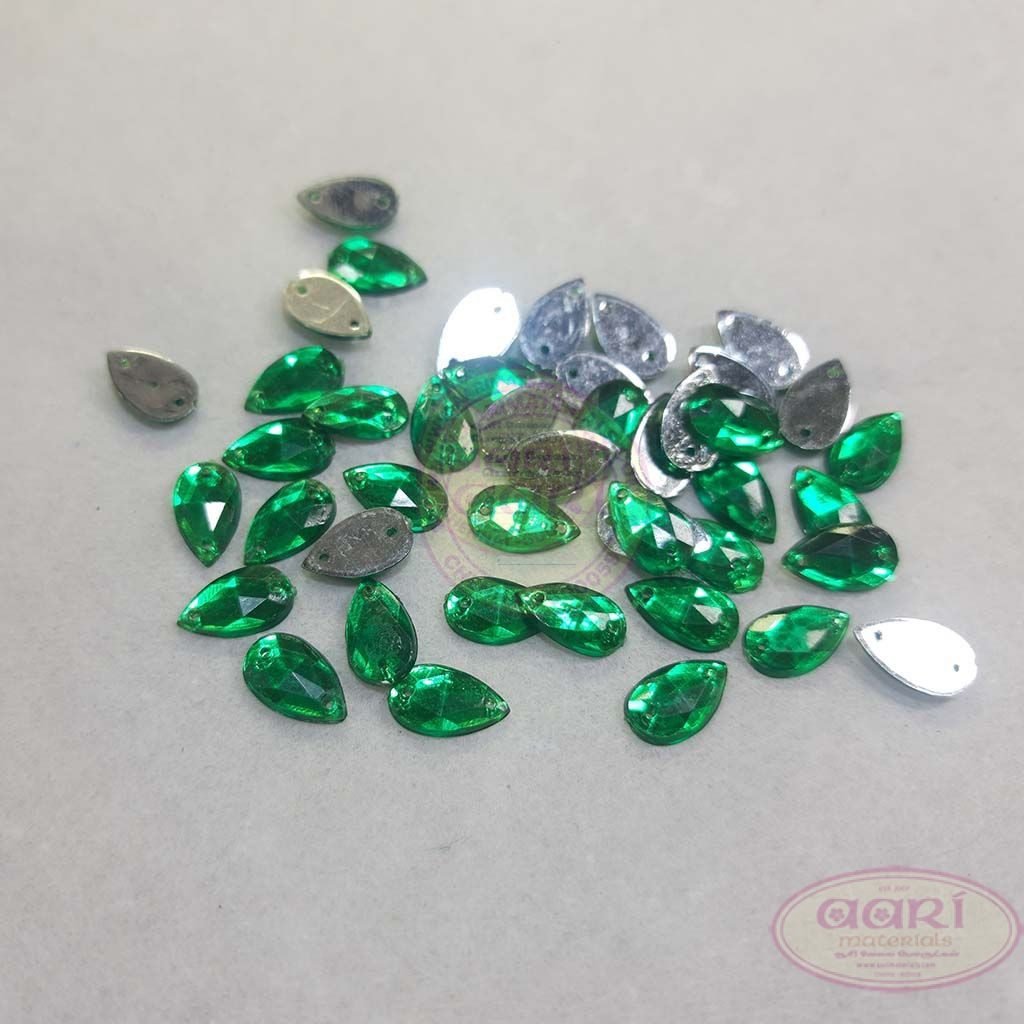Kundan Stone Thilak/Teardrop Shape with Hole 12X7mm Green Color (10grams)