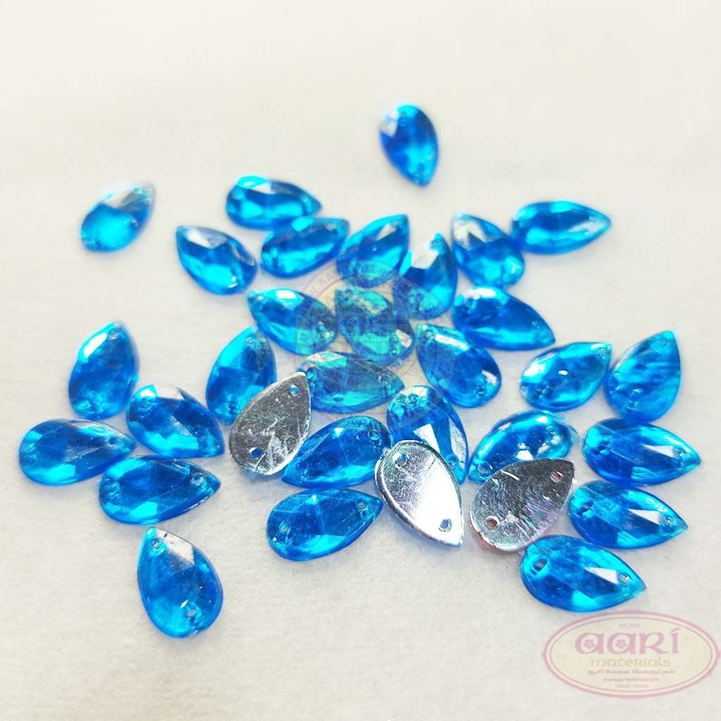 Kundan Stone Thilak/Teardrop Shape with Hole 12X7mm Sky Blue Color (10grams)