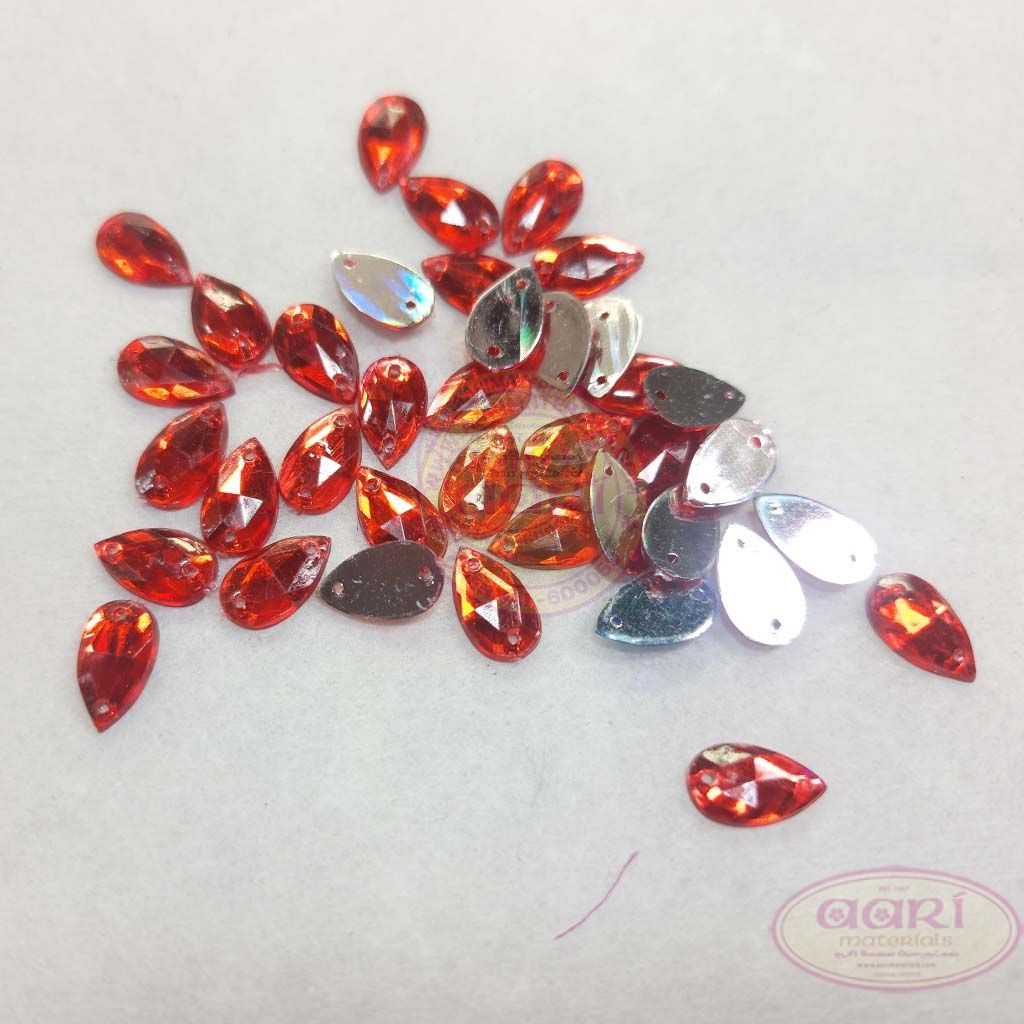 Kundan Stone Thilak/Teardrop Shape with Hole 12X7mm Red Color (10grams)